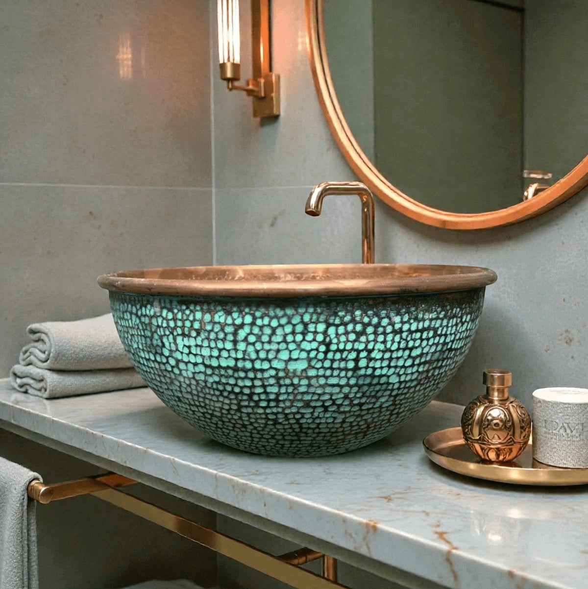 Turquoise Green Patina Copper Vessel Sink