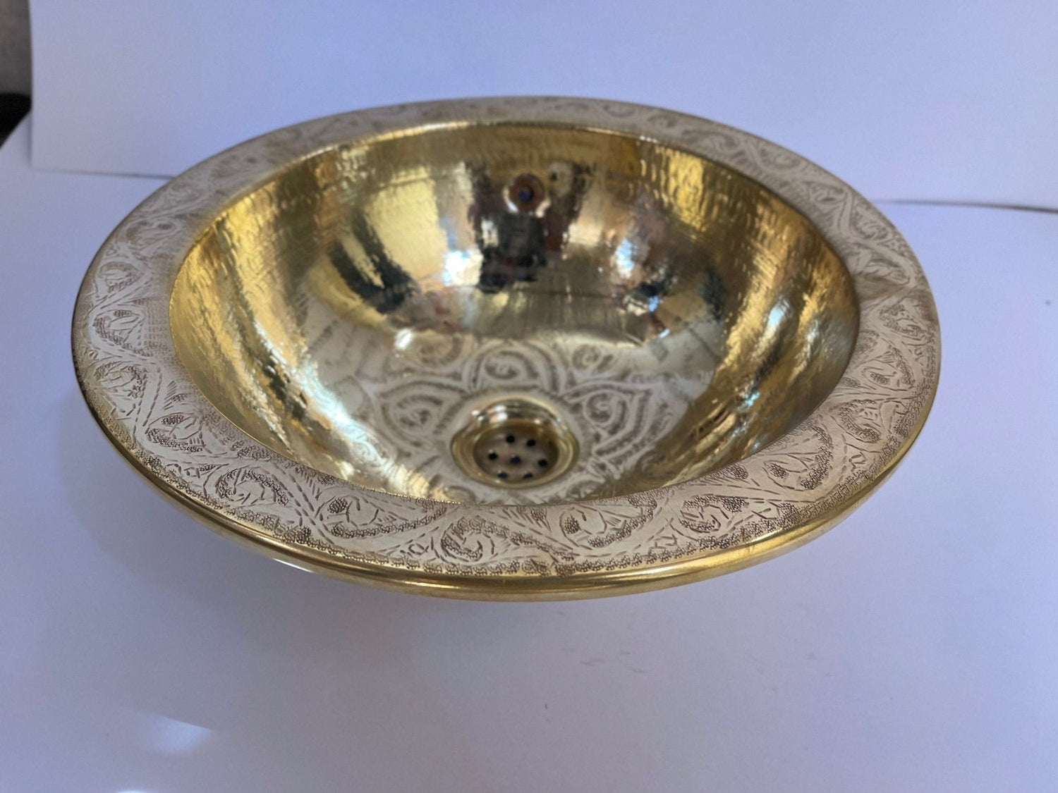 Custom Engraved Brushed Brass Sink - Round Unlacquered Bathroom Basin
