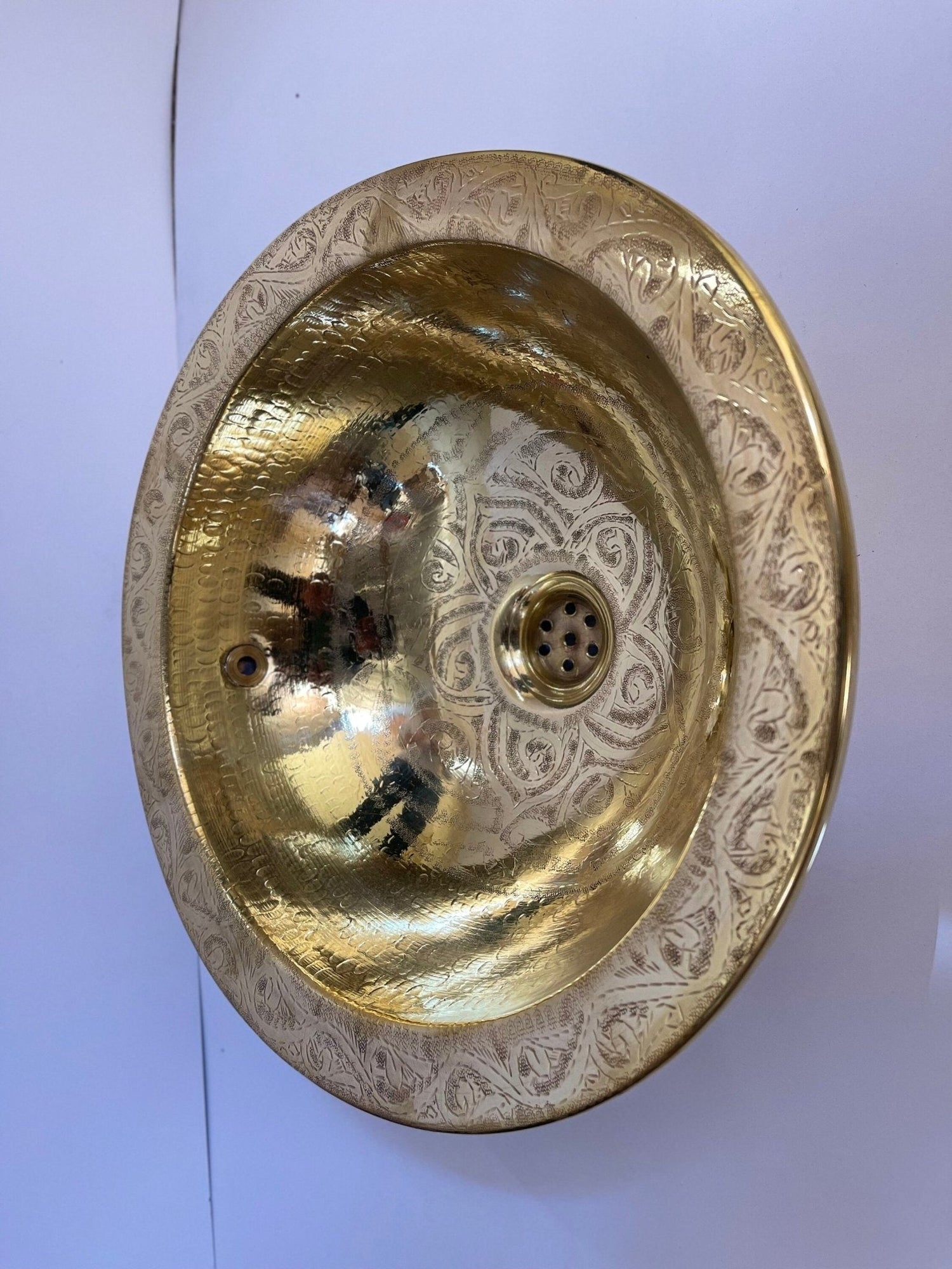 Custom Engraved Brushed Brass Sink - Round Unlacquered Bathroom Basin