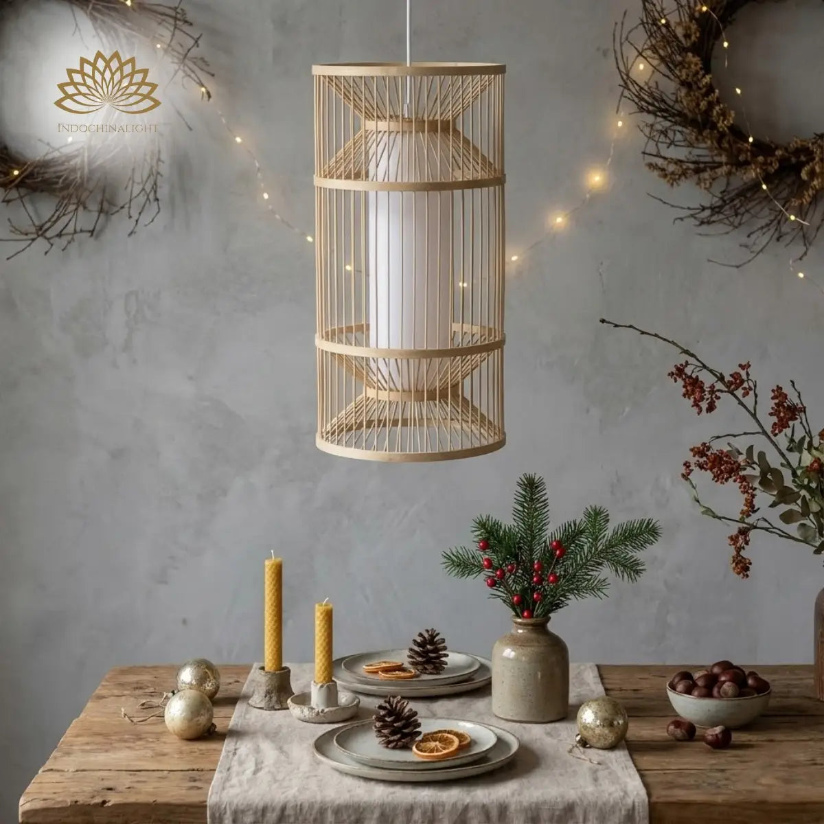 Cylindra Hourglass Bamboo Pendant Light