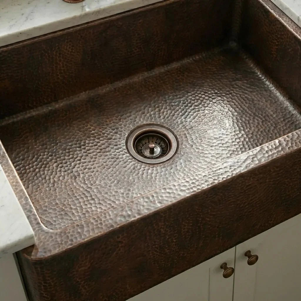 Dark Copper Farmhouse Apron Kitchen Sink with Double Bowl