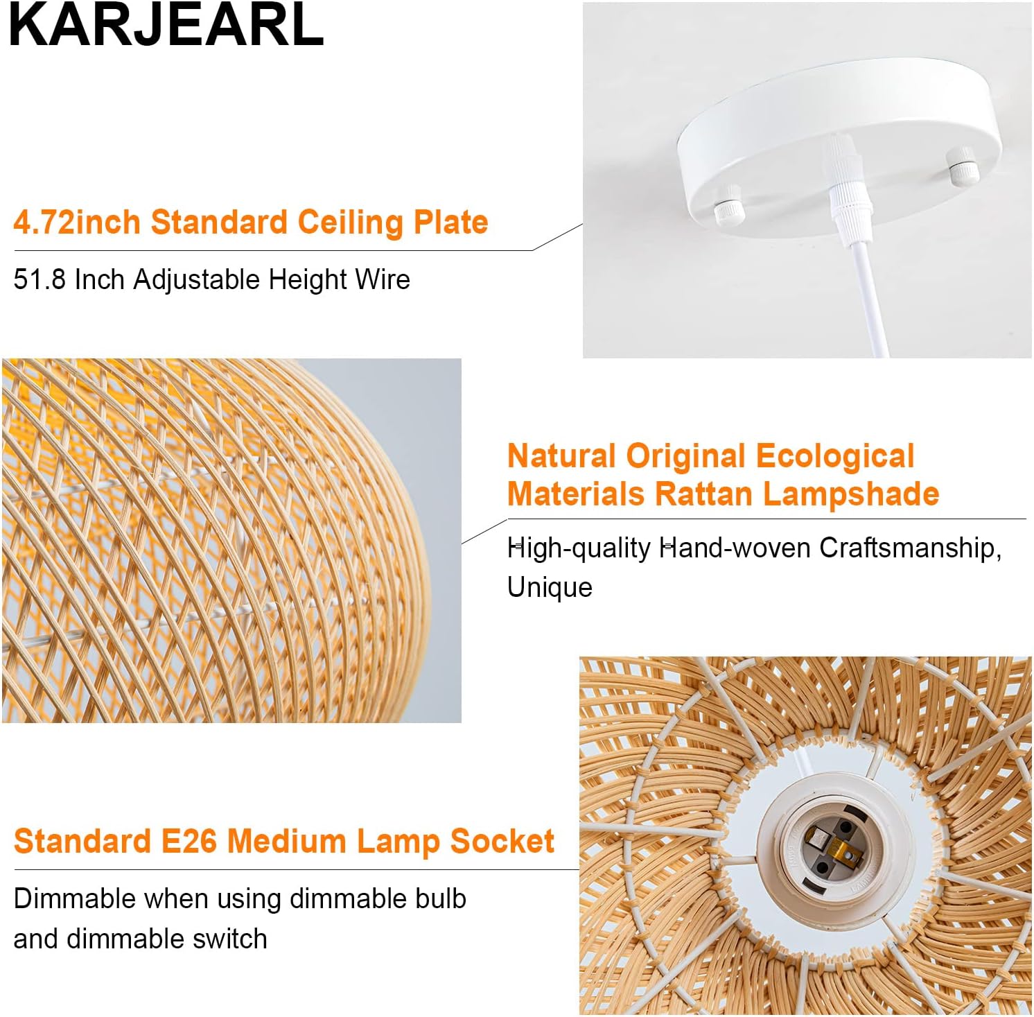 Karjearl Rattan Pendant Light 16 Inch