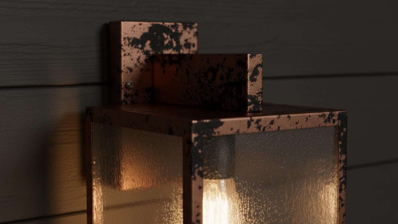 Distressed Copper Outdoor Sconce - Black Patina Box Wall Lantern