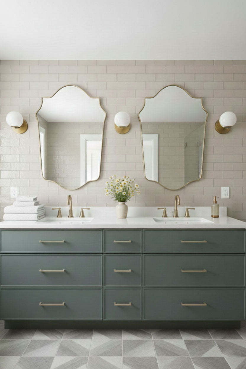 Varaudu Shield Vanity Mirror Handmade Brass Mirror - Antique Brass Bathroom Mirror, Vanity Wall Decor