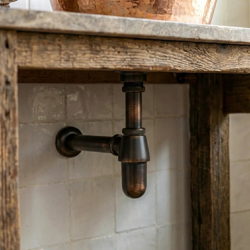 Unlacquered Solid Brass Bottle Trap – Vintage Exposed Sink Drain for Bathroom Vanity