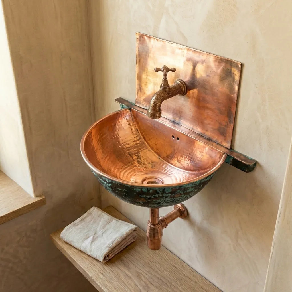 Oxidized Copper Wall Mount Sink Bathroom