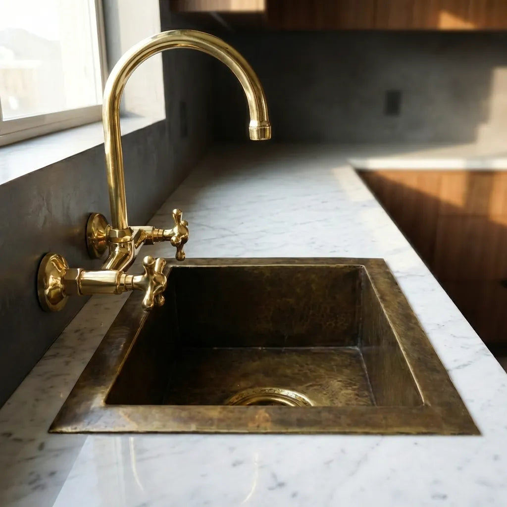Antique Brass Undermount Single Kitchen Sink, Hammered Patina Brass Kitchen Sink