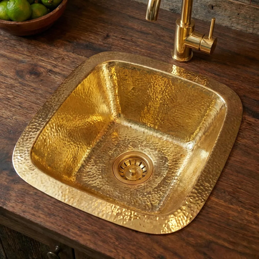 Hammered Unlacquered Brass Square Bar Sink