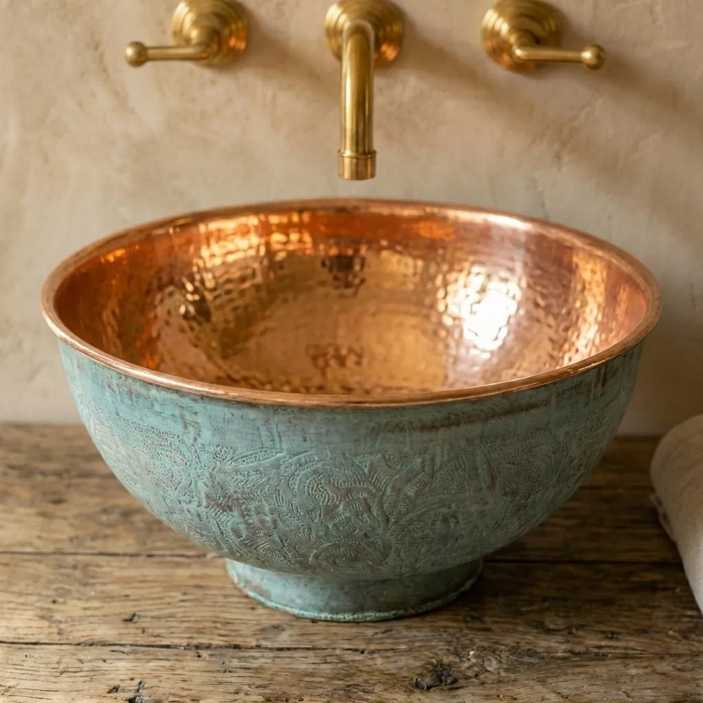Handmade Oxidized Copper vessel sink Bathroom , Rustic Vessel Oxidized Copper Sink