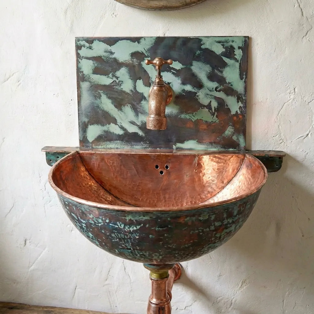 Oxized Copper Wall Hung Sink Bathroom With BackPlate