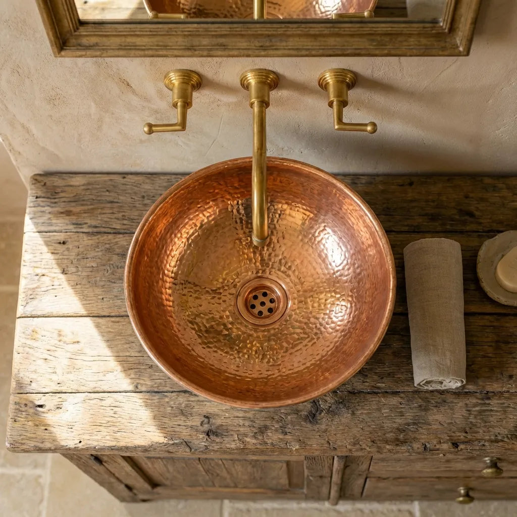 Handmade Oxidized Copper vessel sink Bathroom , Rustic Vessel Oxidized Copper Sink