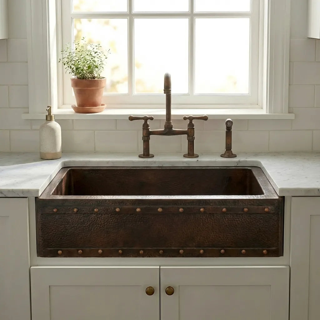 Dual Mount Copper Kitchen Farmhouse Apron Sink-Zinnia