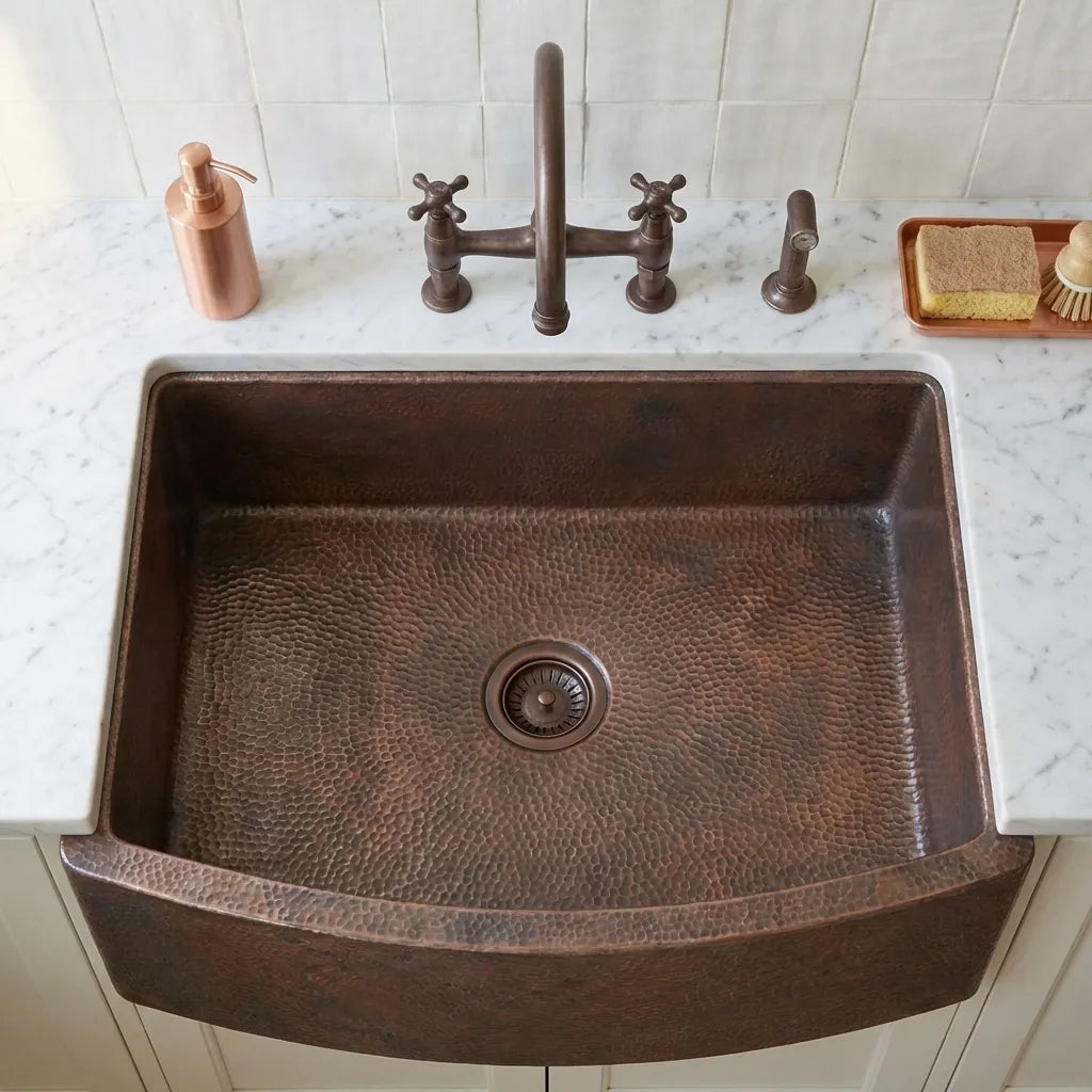 Copper Farmhouse Sink, Rounded Front Single Well-Daxa