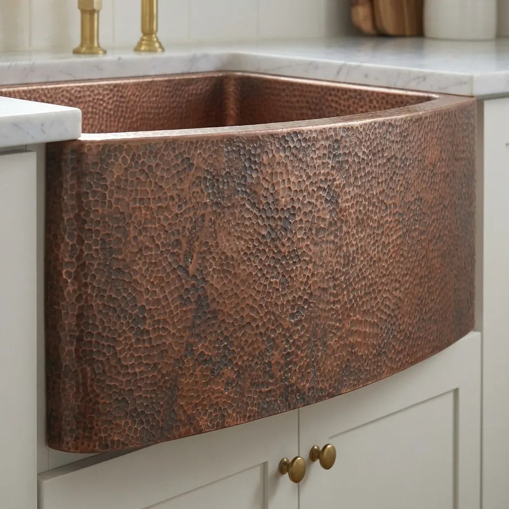 Copper Farmhouse Sink, Rounded Front Single Well-Daxa