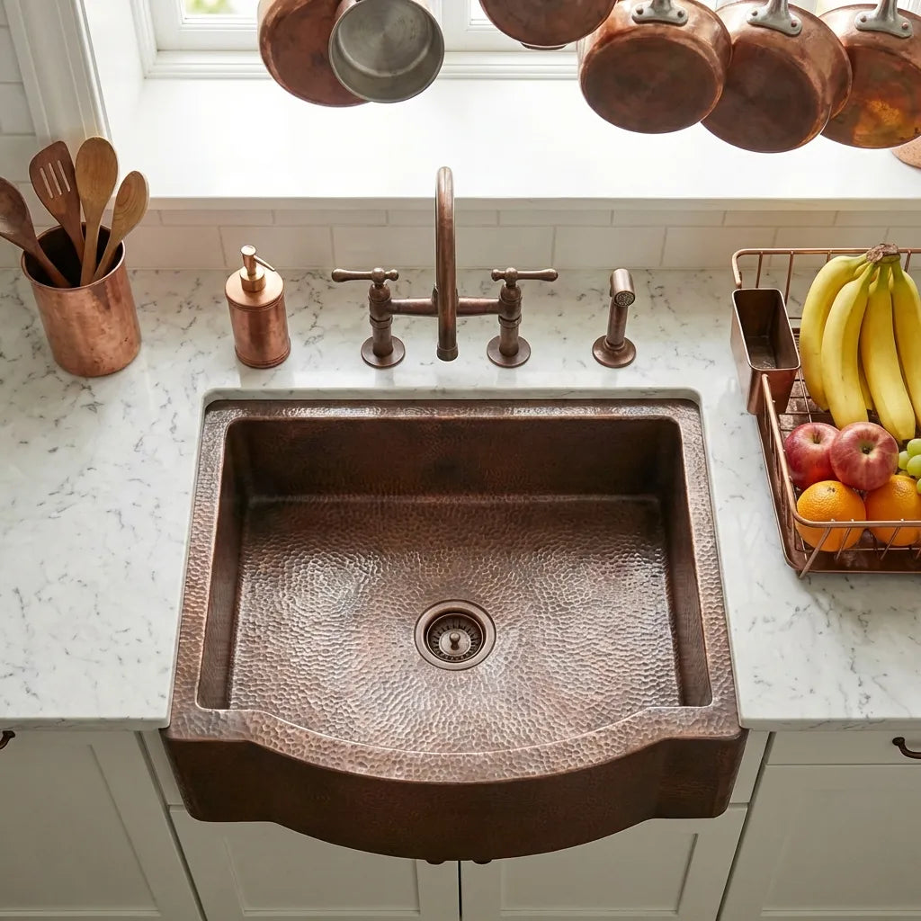 Single Basin Patina Copper Farmhouse Sink - Grande