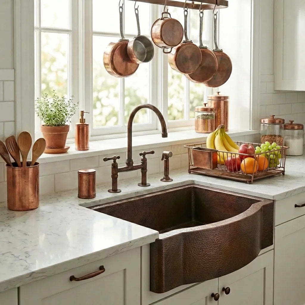 Single Basin Patina Copper Farmhouse Sink - Grande