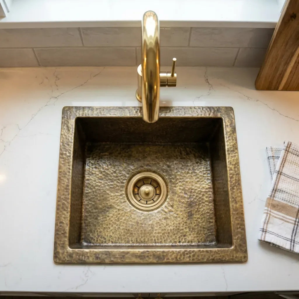 Antique Bronze Hammered Brass Undermount Sink - Rustic Brass Kitchen Sink