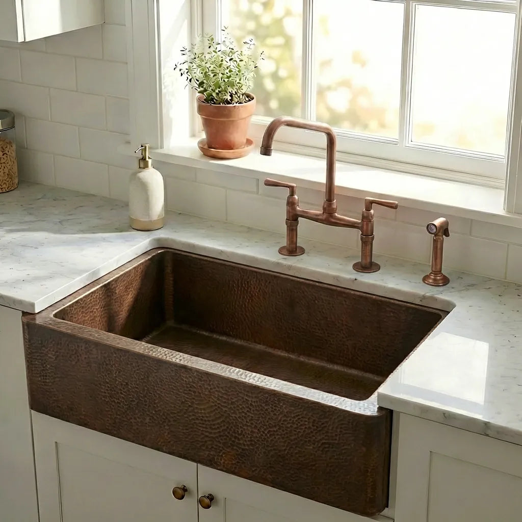 Dark Copper Farmhouse Apron Sink -Xylo