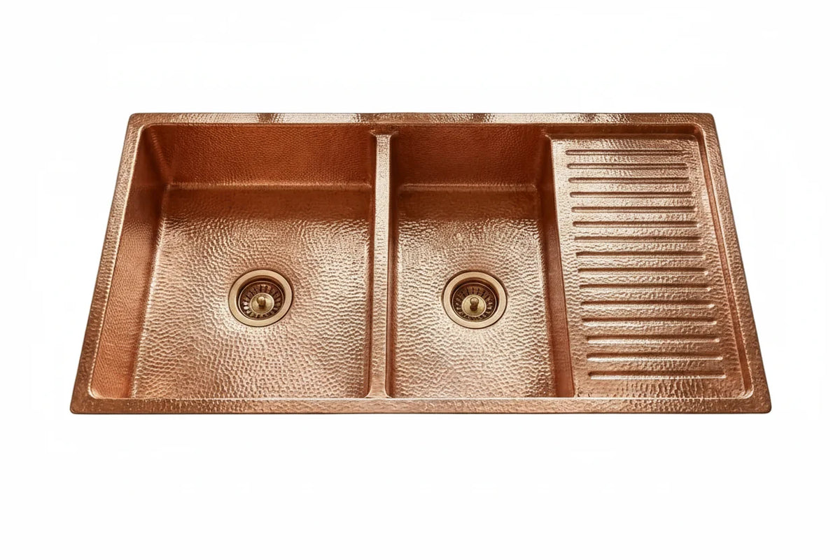 Drop-In Double Bowl Copper Kitchen Sink with Wringer