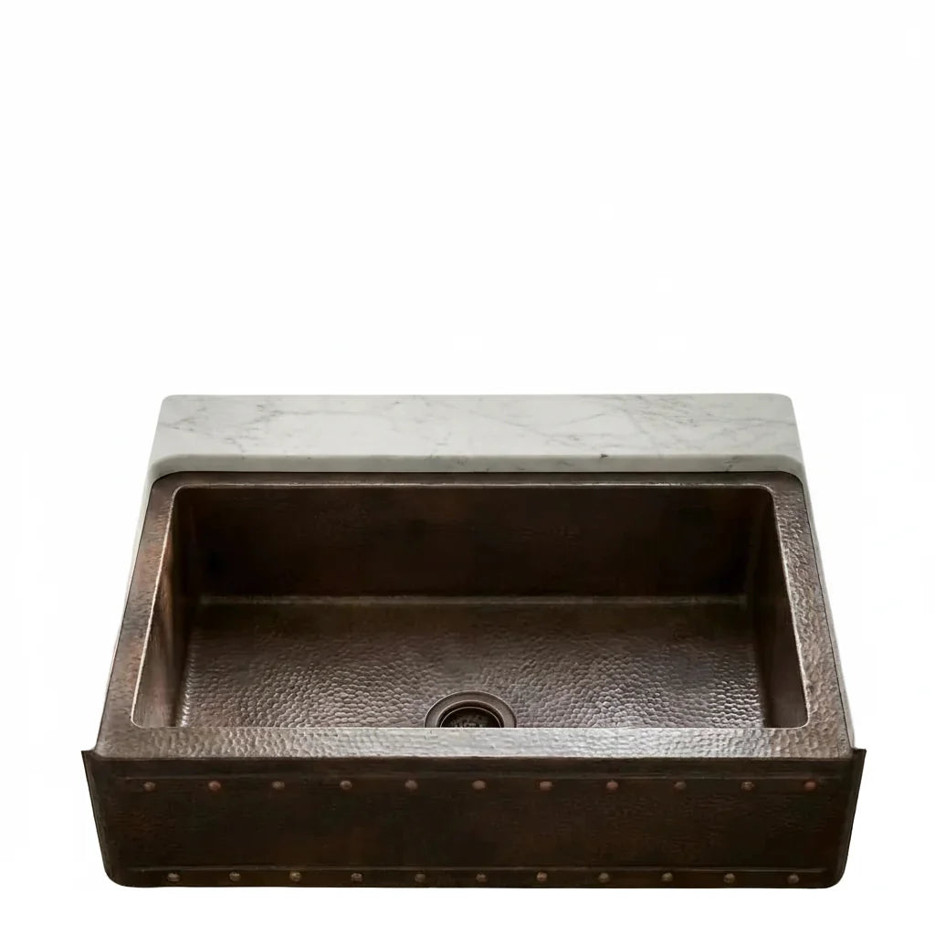 Handcrafted Copper Apron Farmhouse Kitchen Sink Dual Mount
