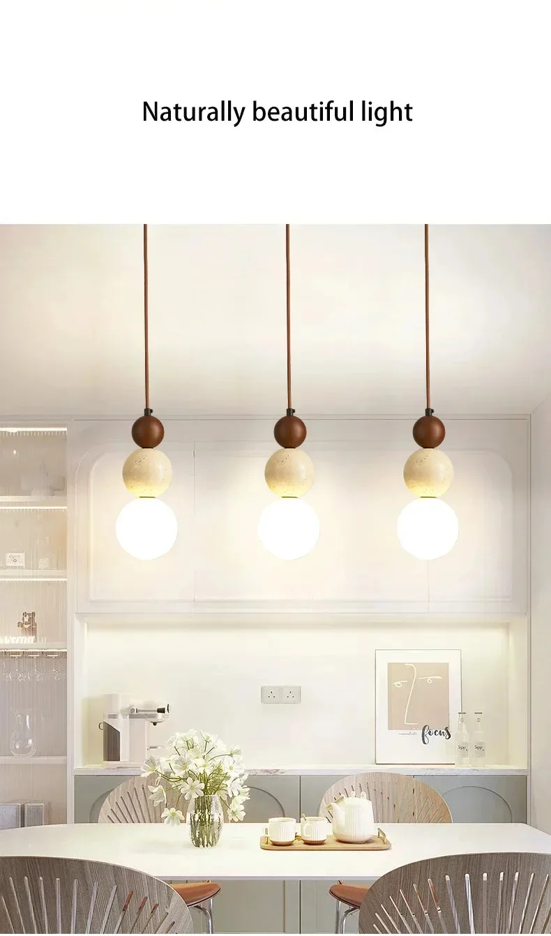Elara Duo Wabi Sabi Three Ball Travertine Stone Pendant Light
