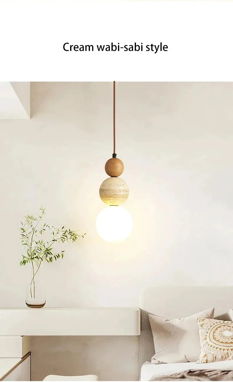 Elara Duo Wabi Sabi Three Ball Travertine Stone Pendant Light