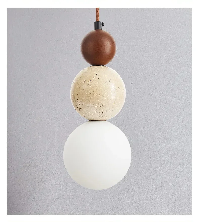 Elara Duo Wabi Sabi Three Ball Travertine Stone Pendant Light