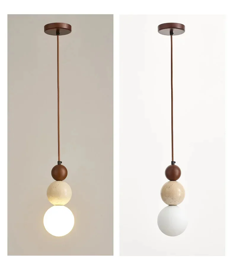 Elara Duo Wabi Sabi Three Ball Travertine Stone Pendant Light