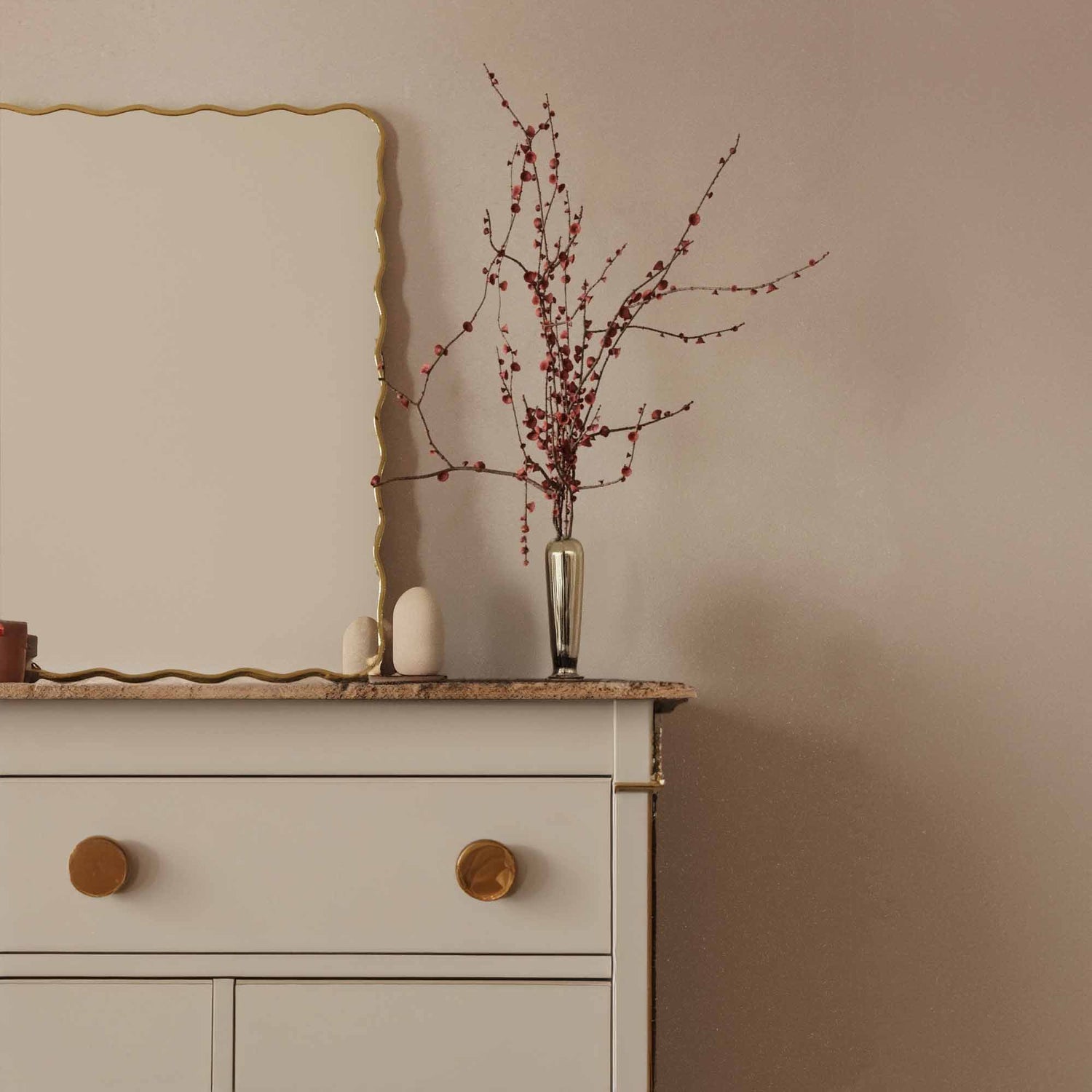 Varaudu Wavy Mirror - Antique Brass Bathroom Mirror, Vanity Wall Decor