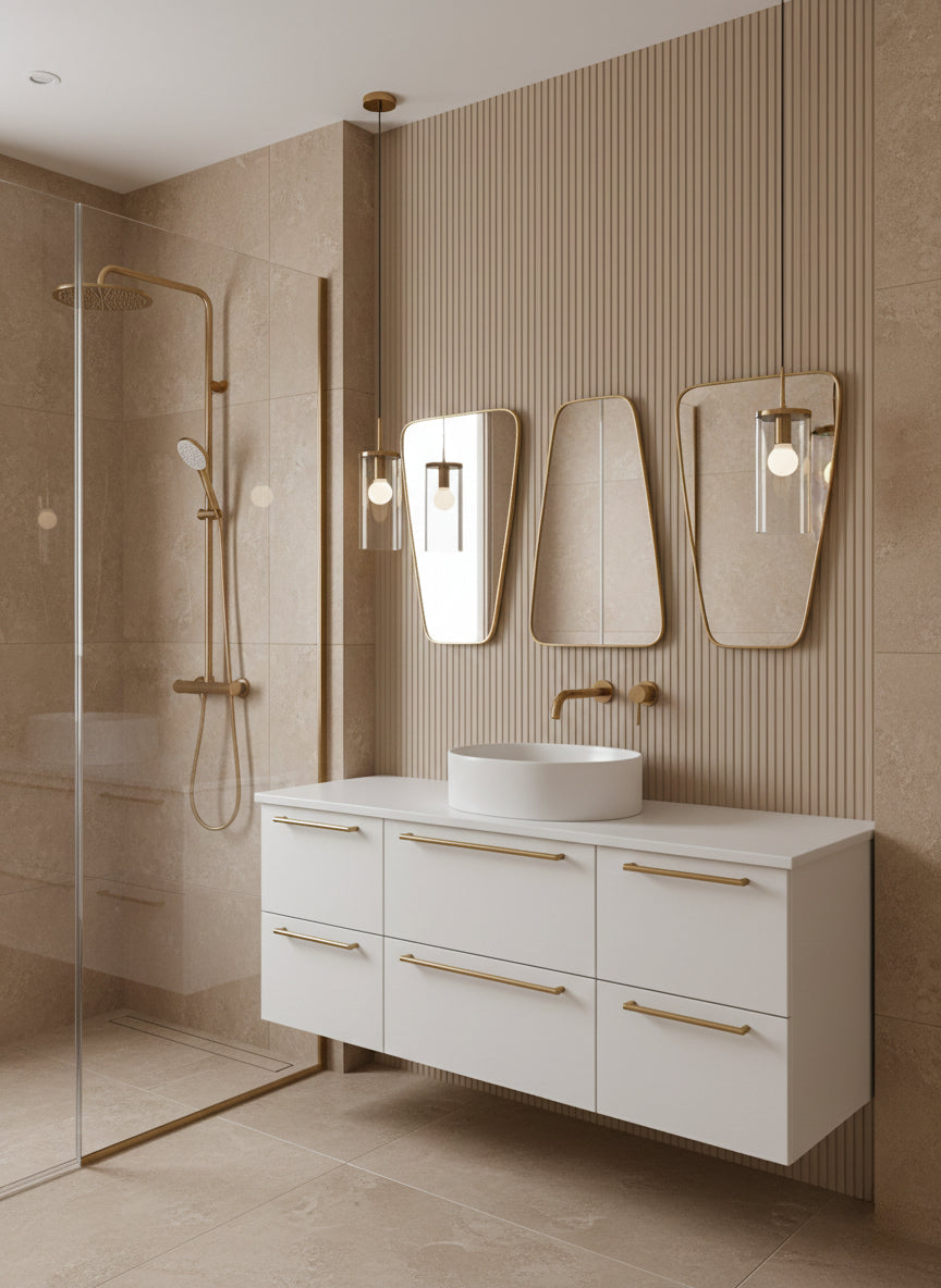 Varaudu Gold Wall Brass Mirror Triangle Mirror 369099720 - Antique Brass Bathroom Mirror, Vanity Wall Decor