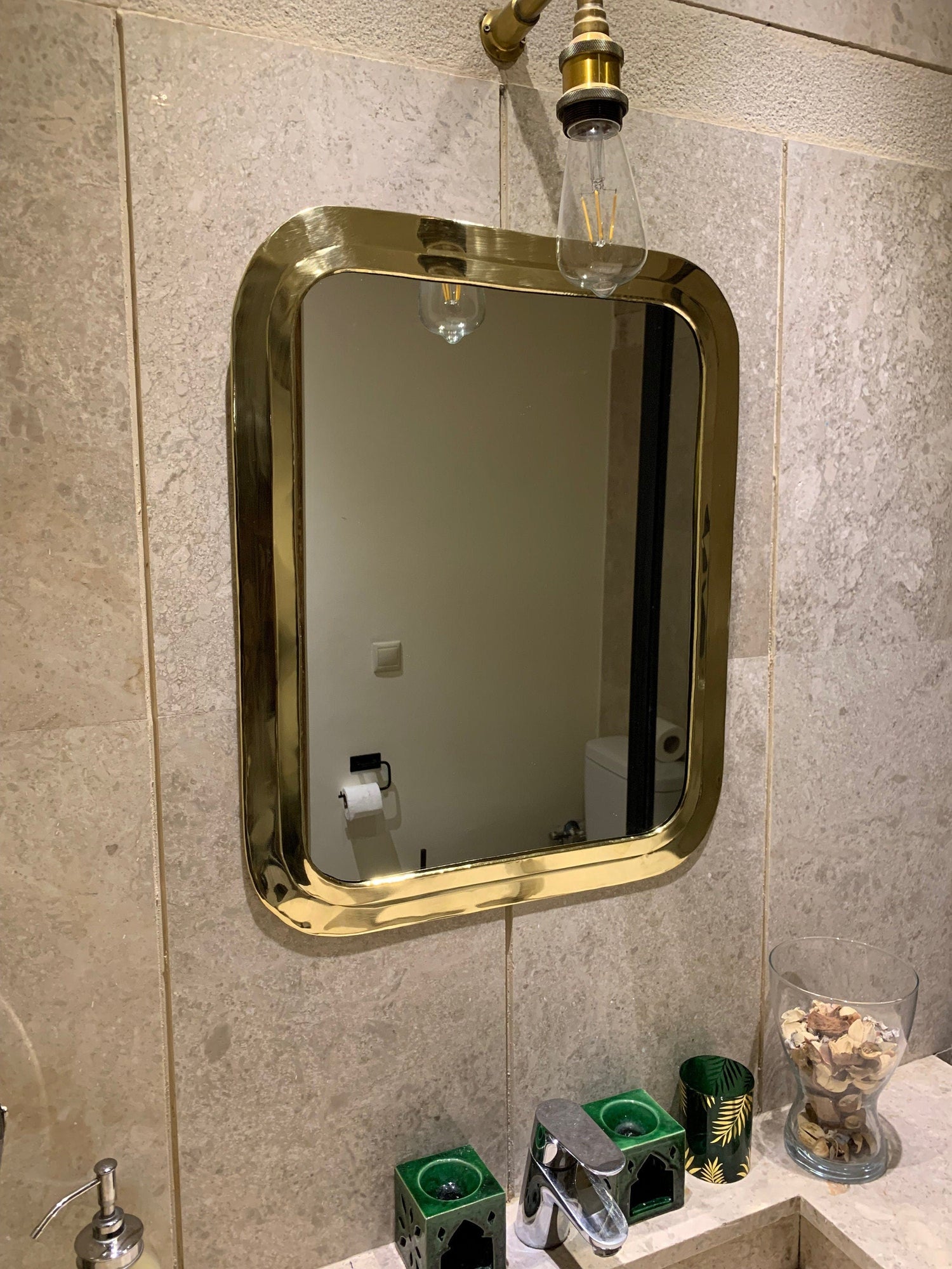 Varaudu Gold Rectangle Mirror Handmade Bathroom Mirror 369099687 - Antique Brass Bathroom Mirror, Vanity Wall Decor