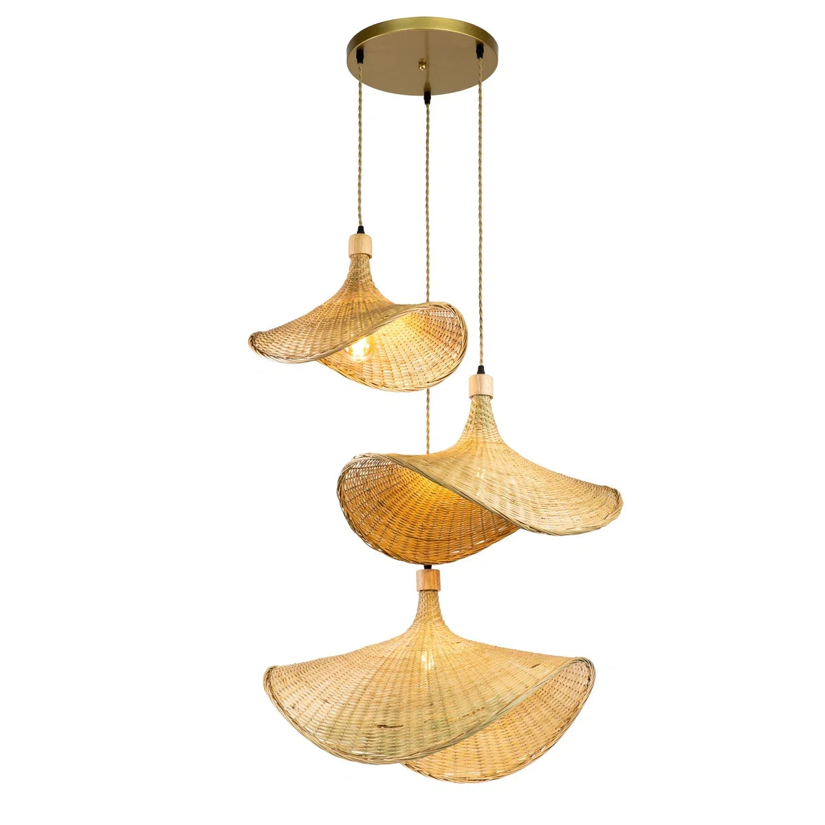 Ellie Straw Hat 3 Light Rattan Pendant Cluster Shades
