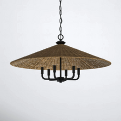 Eman Dark Wicker Pendant Light Shade 5 Bulbs Drum Black Socket