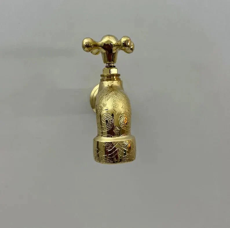 Handmade Moroccan Brass Wall Faucet for Bathroom and Kitchen