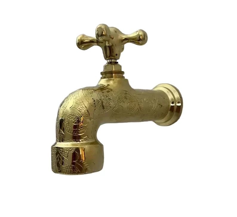 Handmade Moroccan Brass Wall Faucet for Bathroom and Kitchen