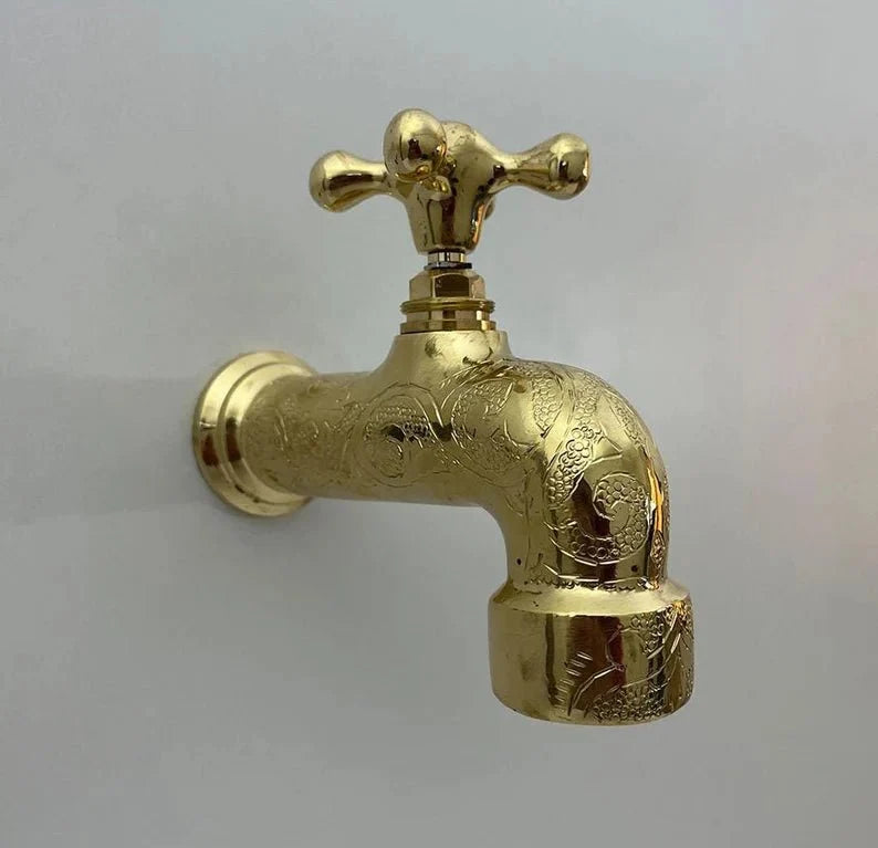 Handmade Moroccan Brass Wall Faucet for Bathroom and Kitchen