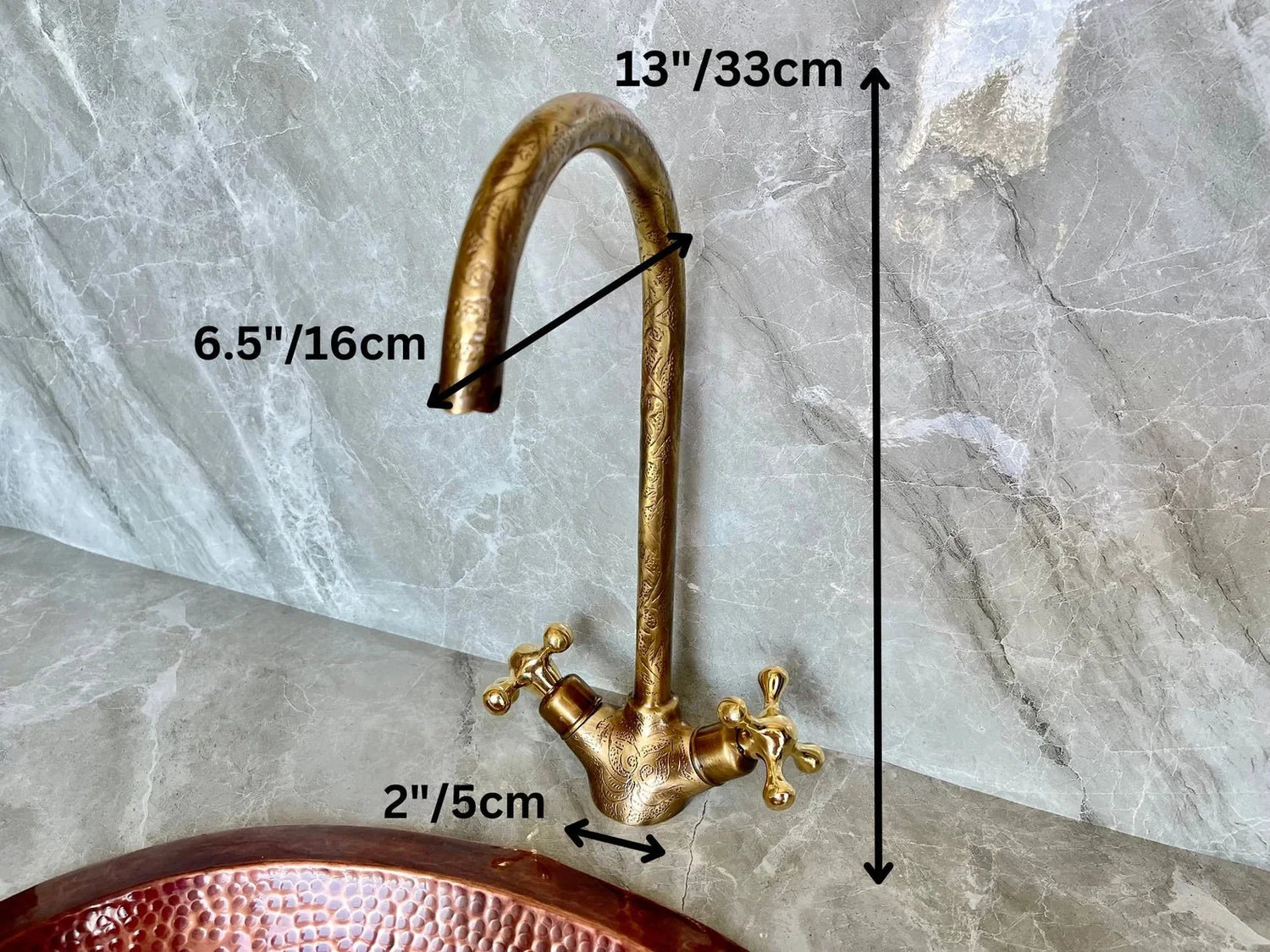 Engraved Unlacquered Brass Gooseneck Faucet - Single Hole Tap