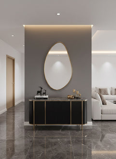 Varaudu Antique Brass Asymmetrical Mirror - Antique Brass Bathroom Mirror, Vanity Wall Decor