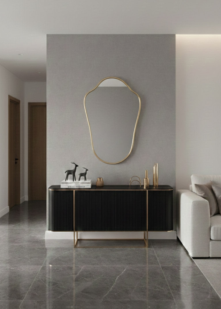 Varaudu Italian Shield Form Brass Wall Mirror 369099688 - Antique Brass Bathroom Mirror, Vanity Wall Decor