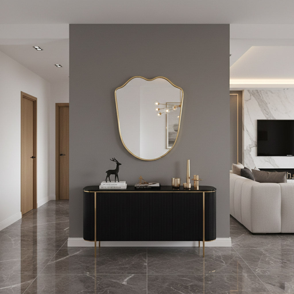 Varaudu Brass Frame Wall Mirror Modern Aesthetic Mirror 369099698 - Antique Brass Bathroom Mirror, Vanity Wall Decor