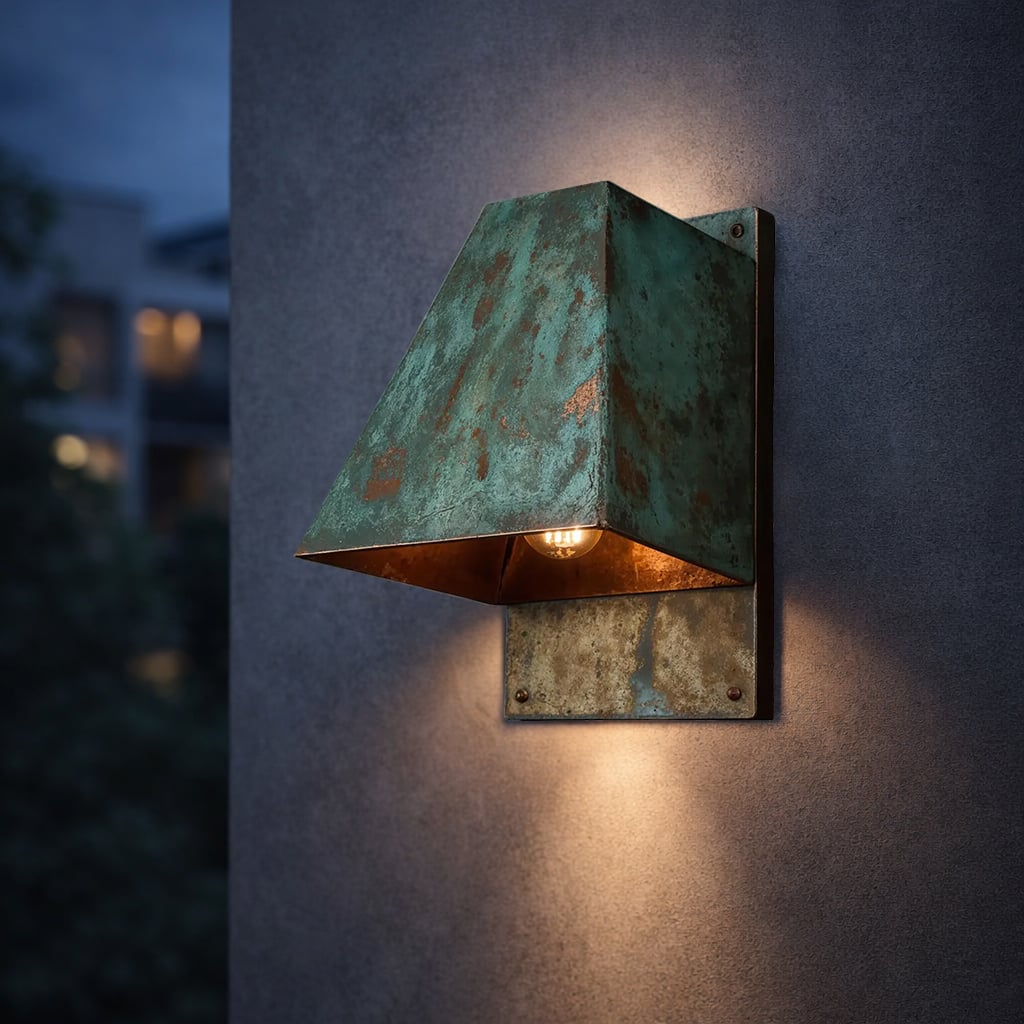 Trapezoidal Verdigris Patina Copper Wall Sconce