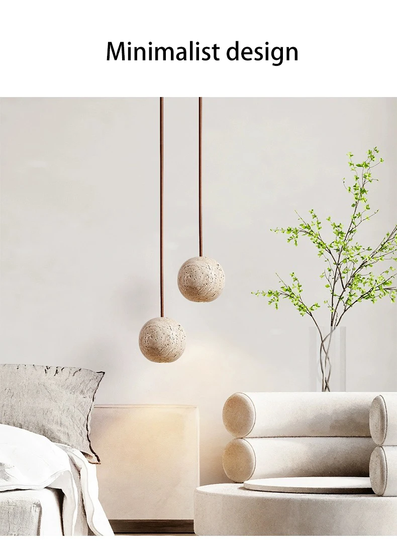 Fabien Wabi Sabi Globe Travertine Stone Pendant Light