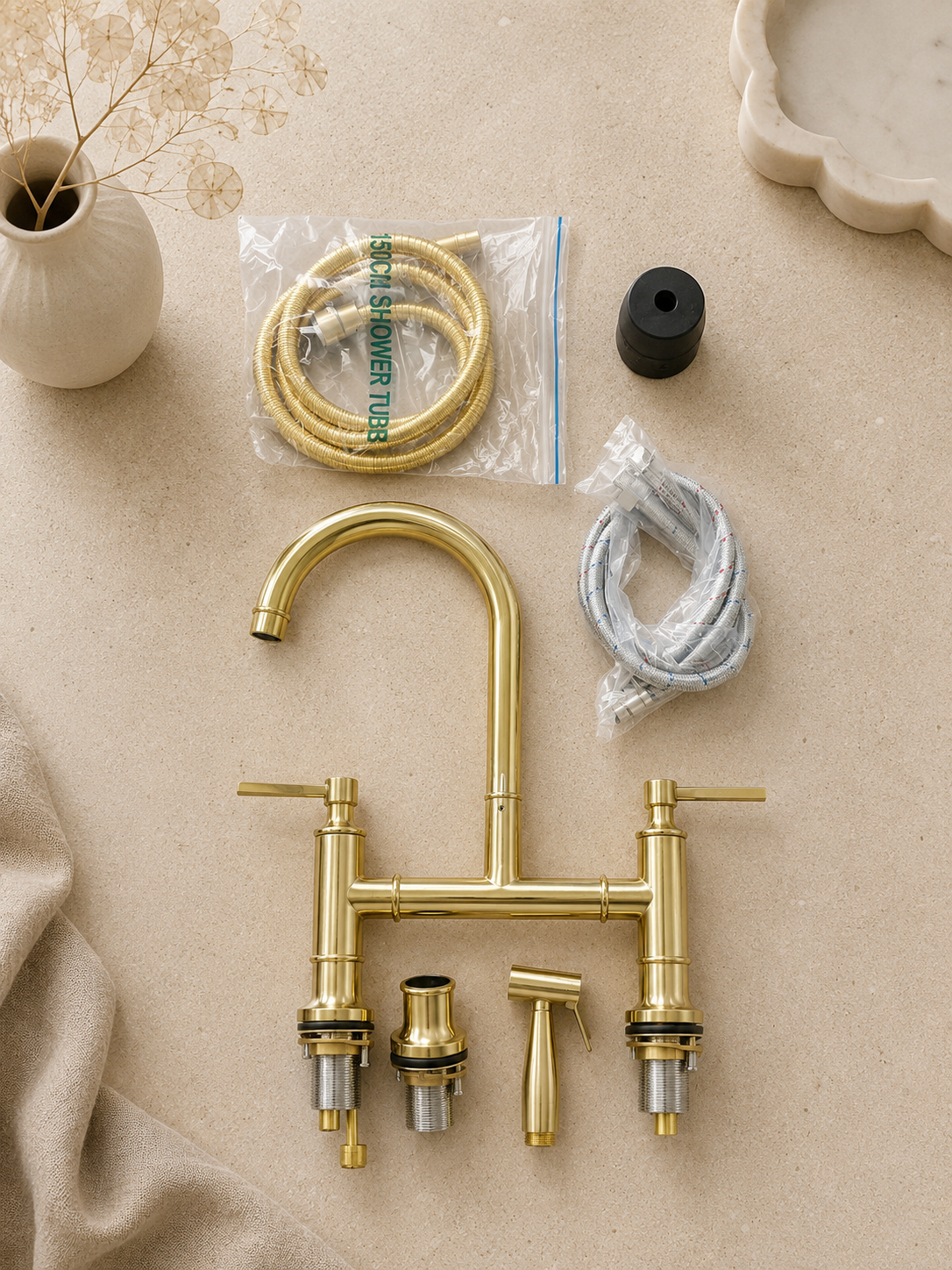 Solid Brass Bridge Kitchen Faucet with Side Sprayer