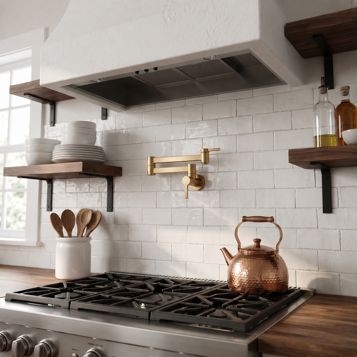 Solid Brass Folding Stove Faucet - Wall Mount Kitchen Pot Filler Faucet