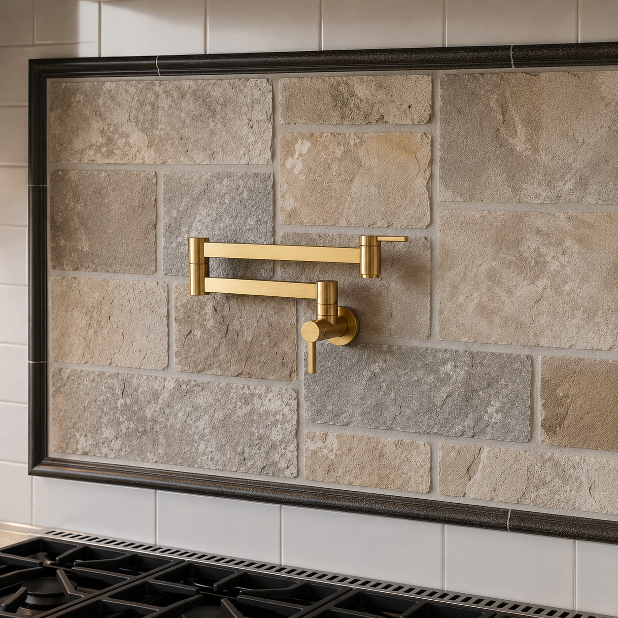 Solid Brass Folding Stove Faucet - Wall Mount Kitchen Pot Filler Faucet