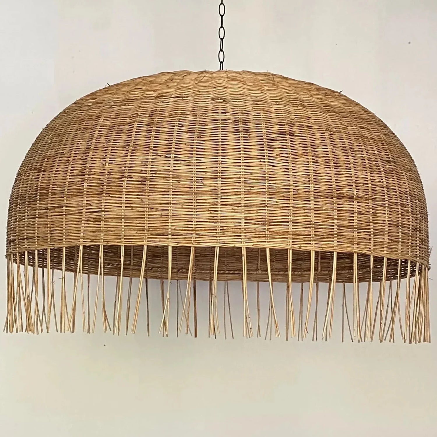 Frayed Rattan Wicker Dome Pendant Light
