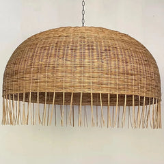 Frayed Rattan Wicker Dome Pendant Light
