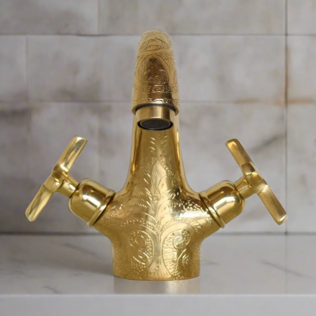 Brass Vanity Faucet with Engravings