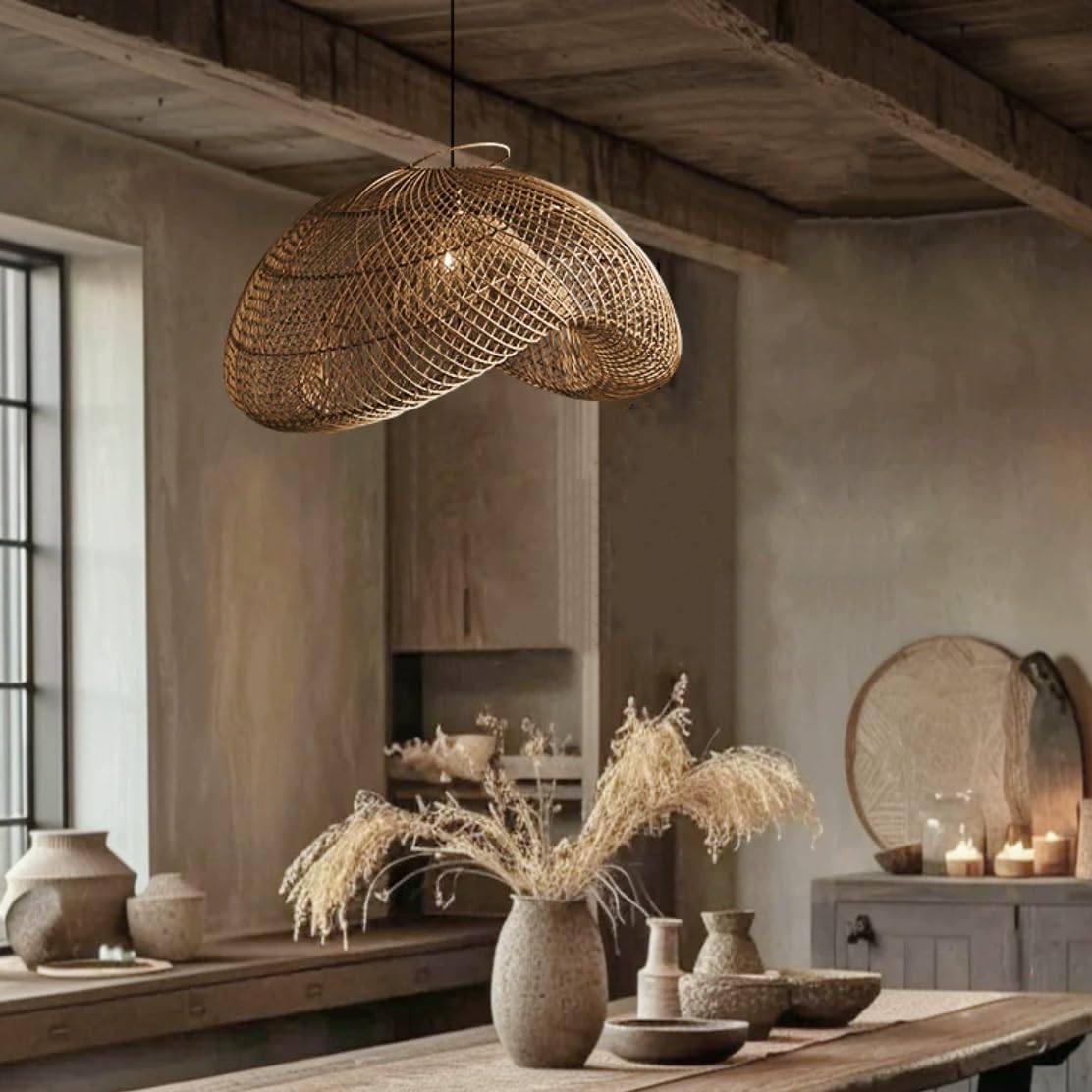 Generis Wabi Sabi Wave Rattan Pendant Light