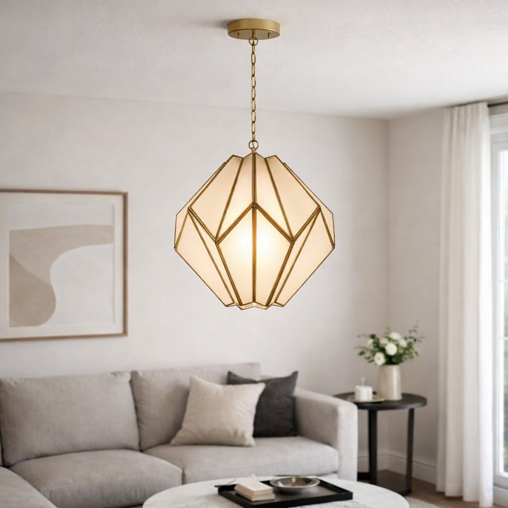 Brass & Frosted Glass Geometric Pendant Light